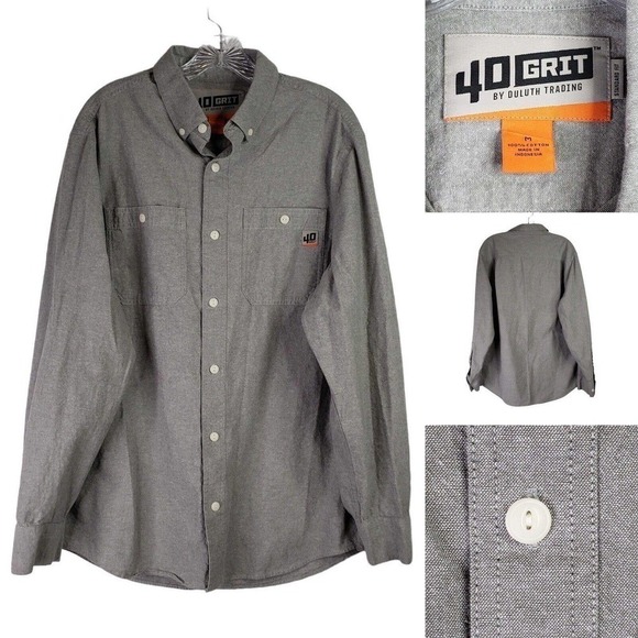 Duluth Trading Co Shirt Men's Medium Gray 40 Grit Long Sleeve Button Up Flannel - Picture 1 of 9